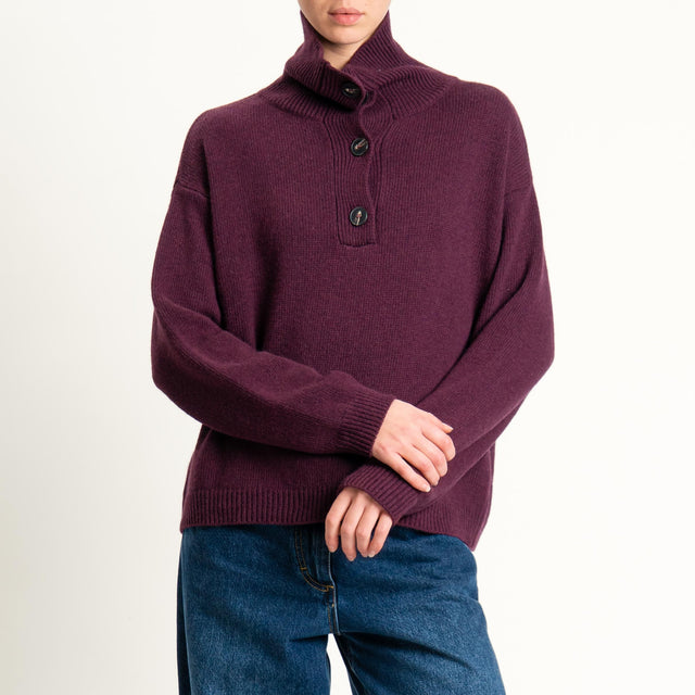 Tensione in-Maglia collo alto con bottoni misto cashmere - Bordeaux
