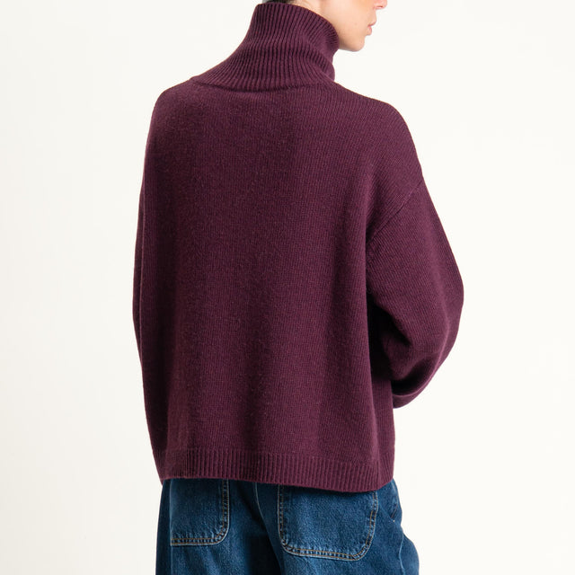 Tensione in-Maglia collo alto con bottoni misto cashmere - Bordeaux