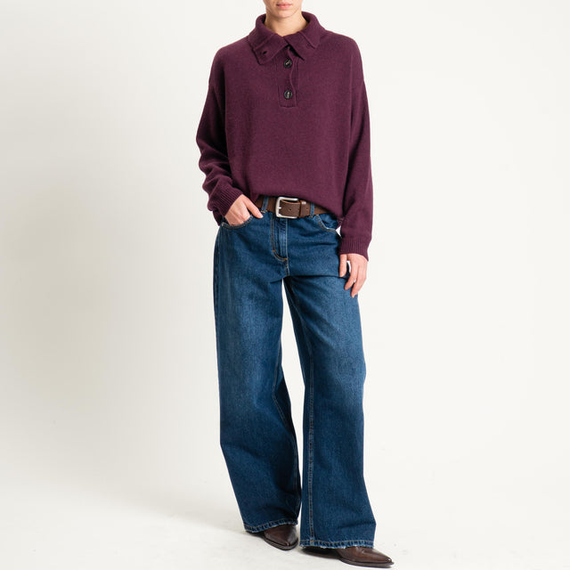 Tensione in-Maglia collo alto con bottoni misto cashmere - Bordeaux