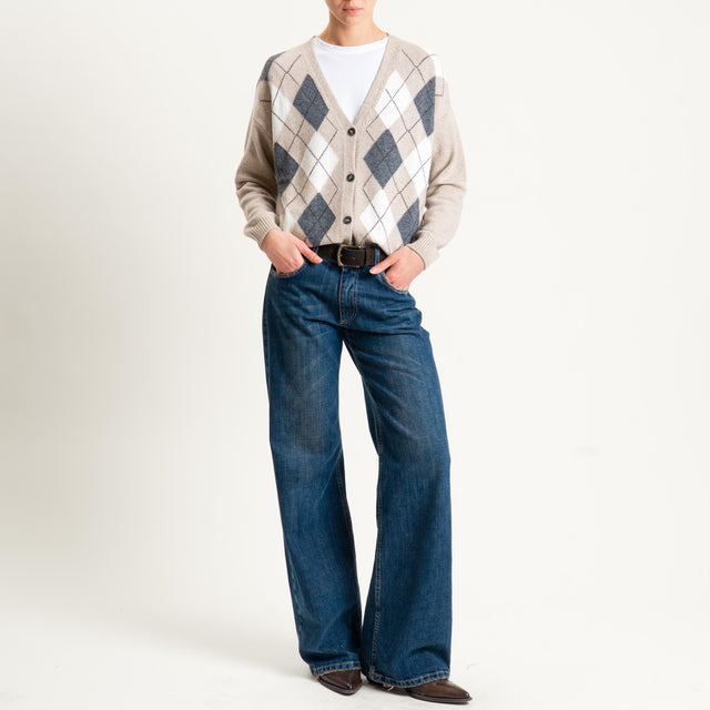 Tensione in-Cardigan rombi misto cashmere - beige/latte/antracite