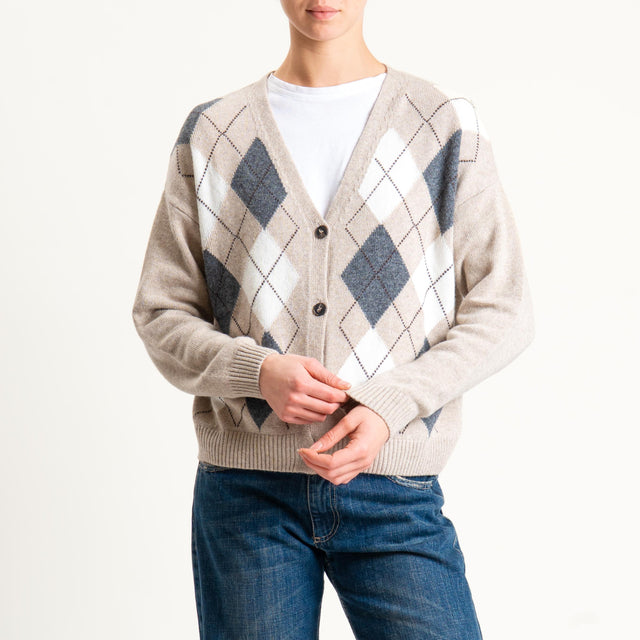 Tensione in-Cardigan rombi misto cashmere - beige/latte/antracite
