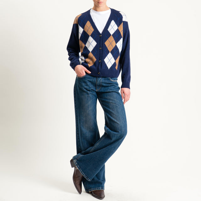 Tensione in-Cardigan rombi misto cashmere - blu/cuoio/latte