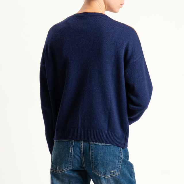 Tensione in-Cardigan rombi misto cashmere - blu/cuoio/latte