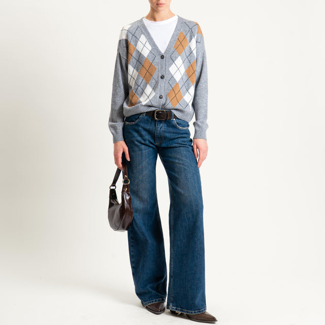 Tensione in-Cardigan rombi misto cashmere - grigio/latte/cuoio