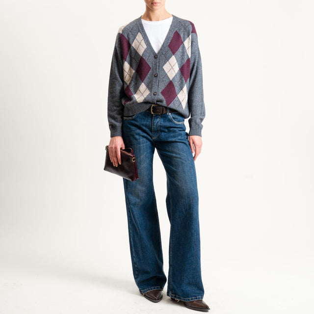 Tensione in-Cardigan rombi misto cashmere - antracite/bordeaux/beige