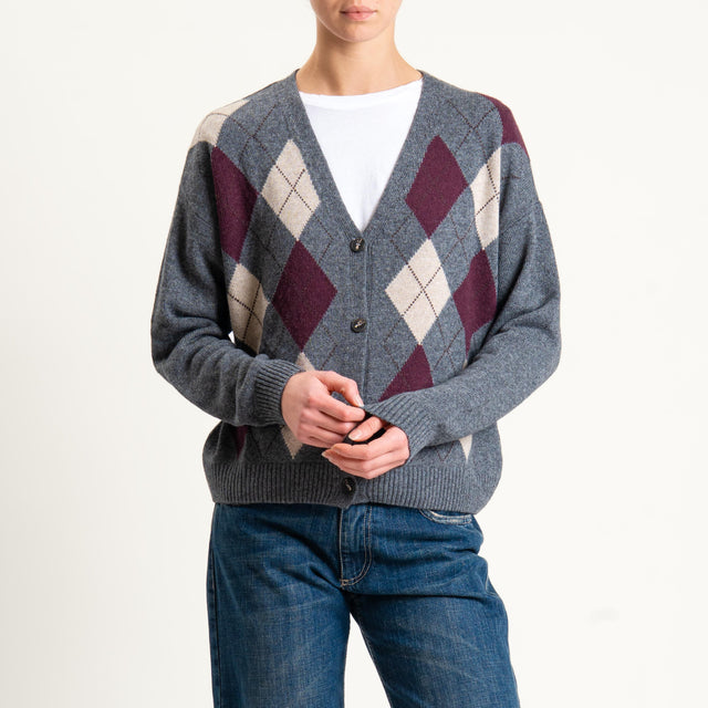 Tensione in-Cardigan rombi misto cashmere - antracite/bordeaux/beige