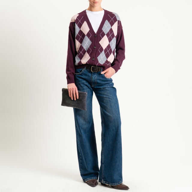 Tensione in-Cardigan rombi misto cashmere - bordeaux/grigio/rosa