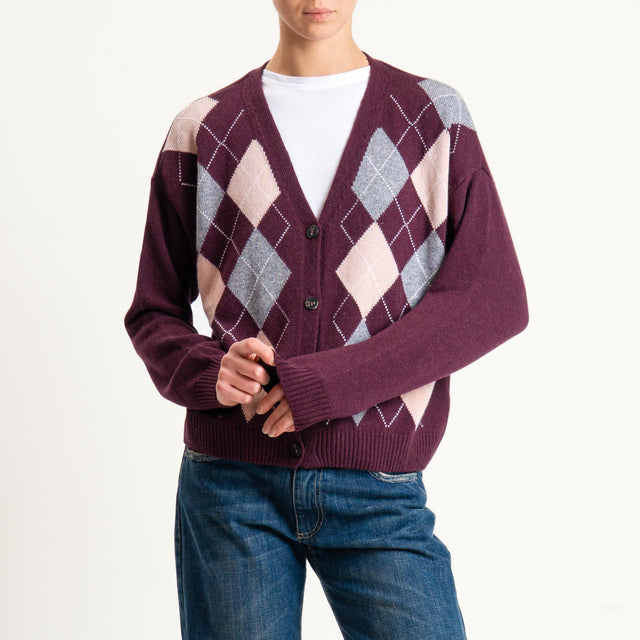 Tensione in-Cardigan rombi misto cashmere - bordeaux/grigio/rosa
