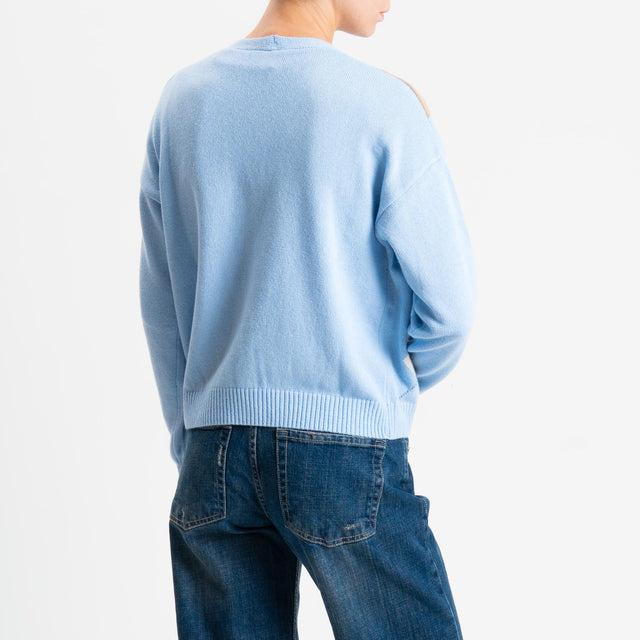 Tensione in-Cardigan rombi misto cashmere - azzurro/camel/burro