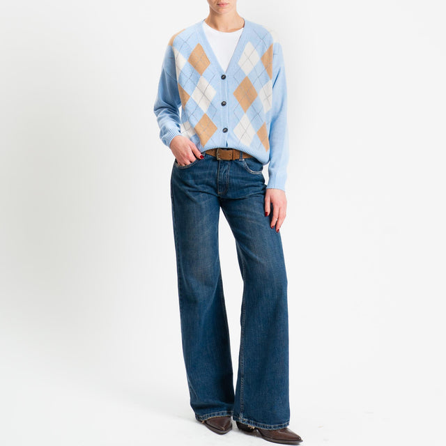 Tensione in-Cardigan rombi misto cashmere - azzurro/camel/burro