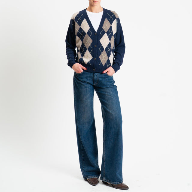Tensione in-Cardigan rombi misto cashmere - blu/casha/castoro
