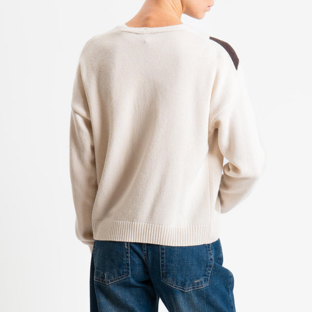 Tensione in-Cardigan rombi misto cashmere - burro/moro/casha