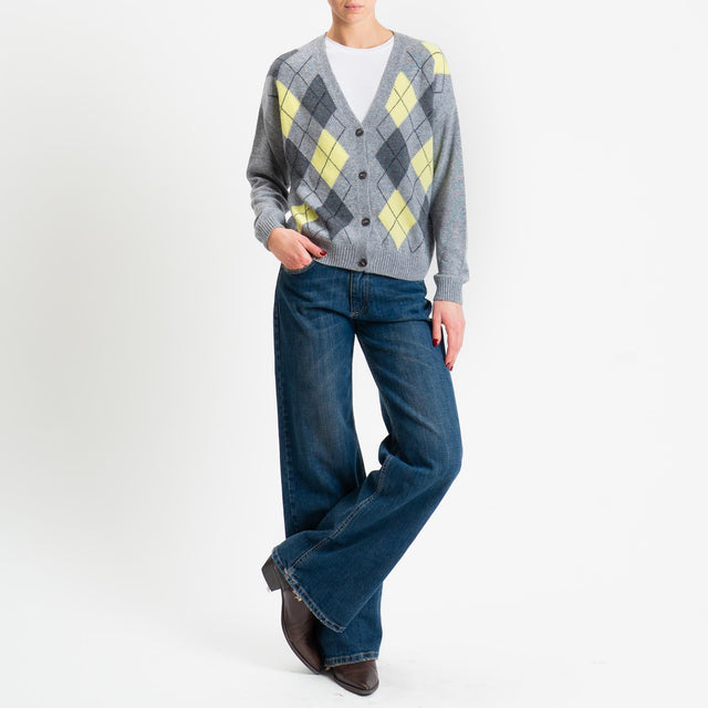 Tensione in-Cardigan rombi misto cashmere - grigio/lime/antracite