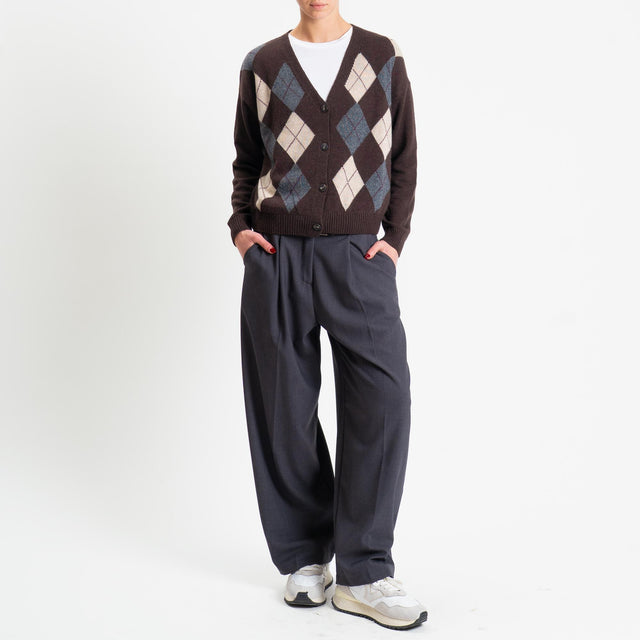 Tensione in-Cardigan rombi misto cashmere - moro/antracite/casha/bordeaux