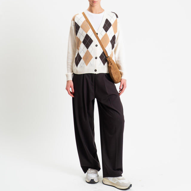 Tensione in-Cardigan rombi misto cashmere - panna/camel/moro