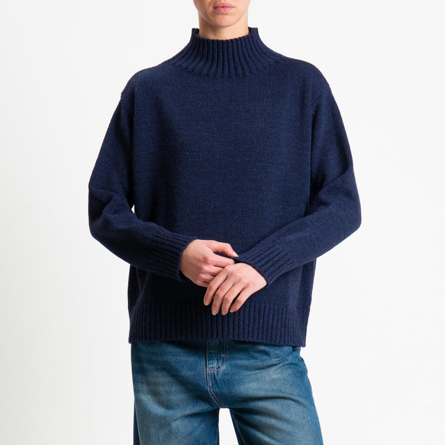 Tensione in-Maglia collo montato misto alpaca - blu