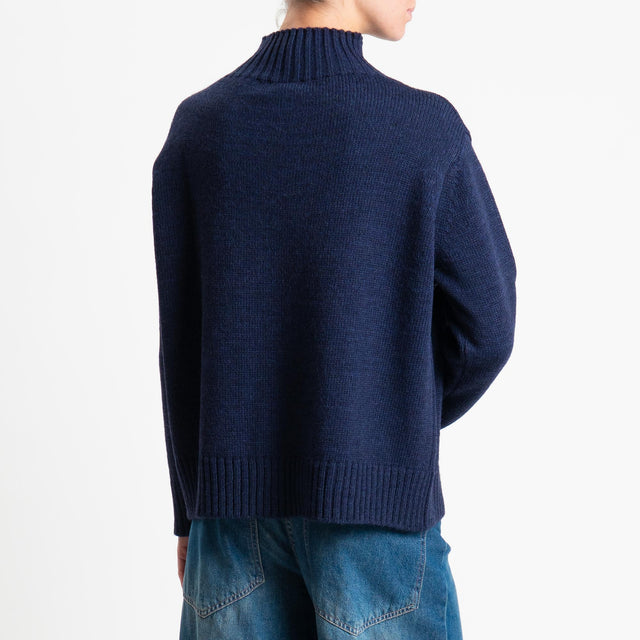 Tensione in-Maglia collo montato misto alpaca - blu