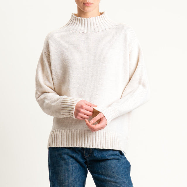 Tensione in-Maglia collo montato misto alpaca - burro
