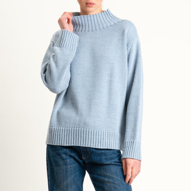 Tensione in-Maglia collo montato misto alpaca - azzurro