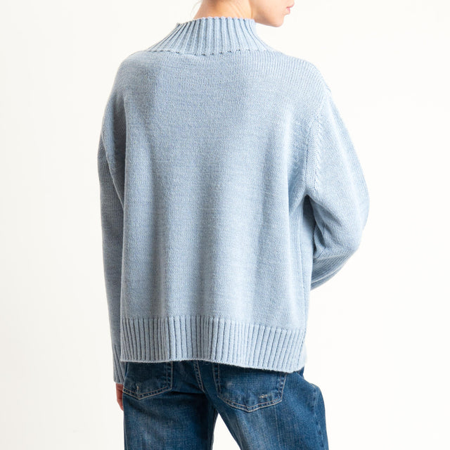 Tensione in-Maglia collo montato misto alpaca - azzurro