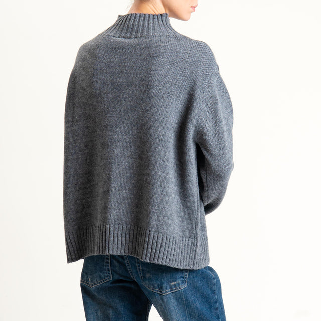 Tensione in-Maglia collo montato misto alpaca - grigio