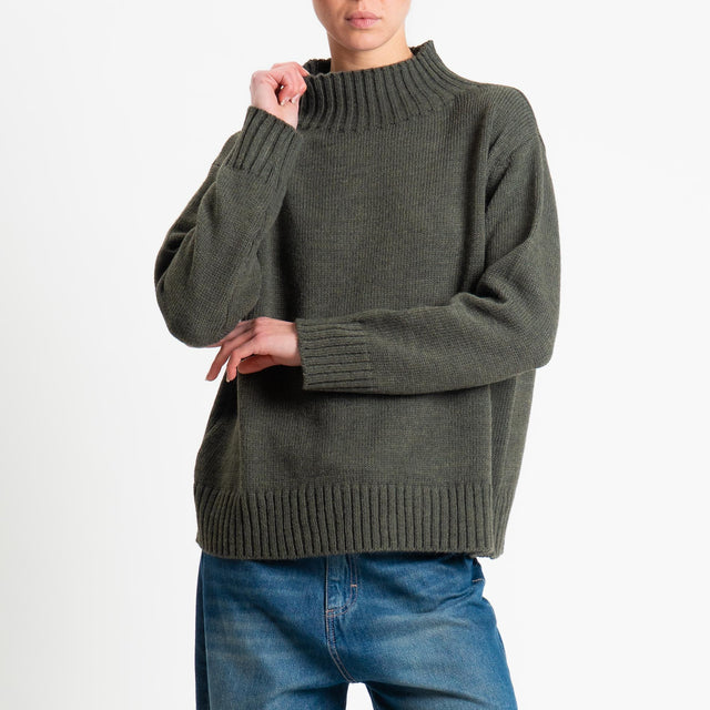 Tensione in-Maglia collo montato misto alpaca - militare