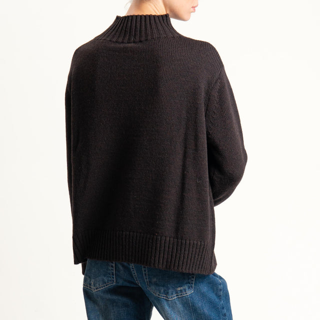 Tensione in-Maglia collo montato misto alpaca - cioccolato