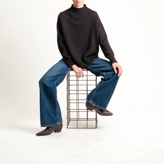 Tensione in-Maglia collo montato misto alpaca - cioccolato