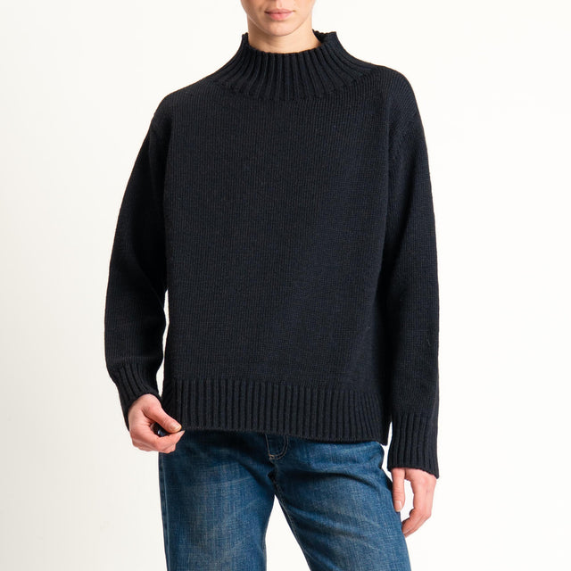 Tensione in-Maglia collo montato misto alpaca - nero