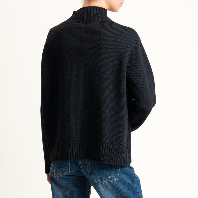 Tensione in-Maglia collo montato misto alpaca - nero