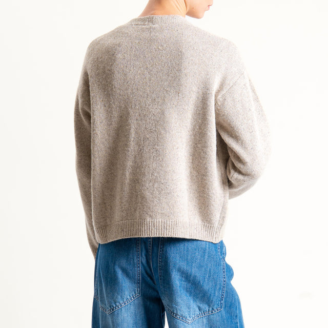 Tensione in-Cardigan misto LANA/SETA melange con spille - beige