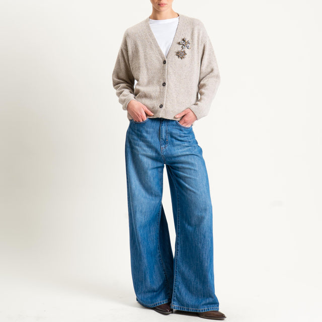 Tensione in-Cardigan misto LANA/SETA melange con spille - beige