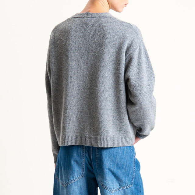 Tensione in-Cardigan misto LANA/SETA melange con spille - grigio