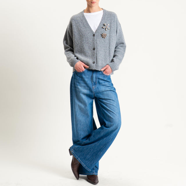 Tensione in-Cardigan misto LANA/SETA melange con spille - grigio