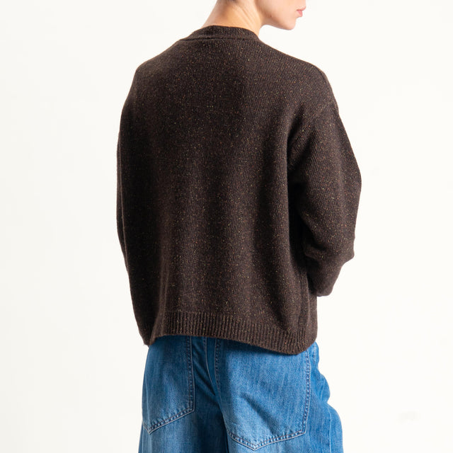 Tensione in-Cardigan misto LANA/SETA melange con spille - cioccolato