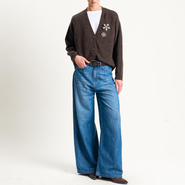 Tensione in-Cardigan misto LANA/SETA melange con spille - cioccolato