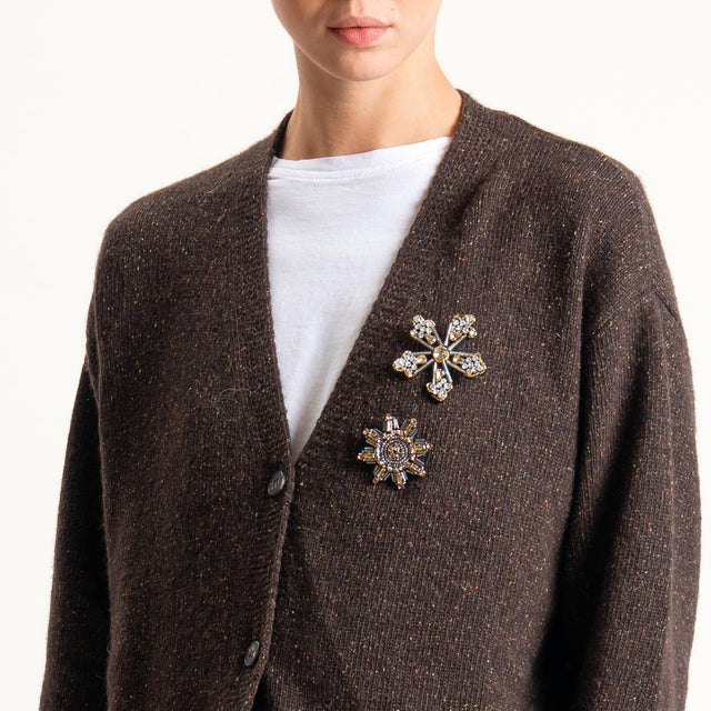Tensione in-Cardigan misto LANA/SETA melange con spille - cioccolato