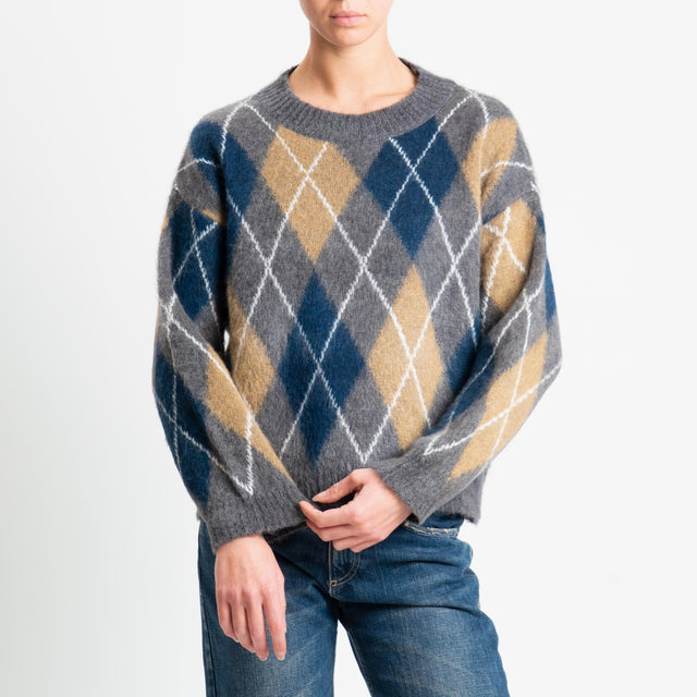 Tensione in-Maglia rombi argyle misto alpaca - grigio/blu/camel