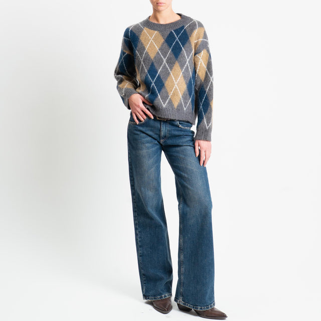 Tensione in-Maglia rombi argyle misto alpaca - grigio/blu/camel