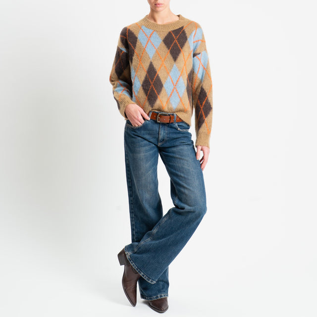 Tensione in-Maglia rombi argyle misto alpaca - camel/moro/azzurro