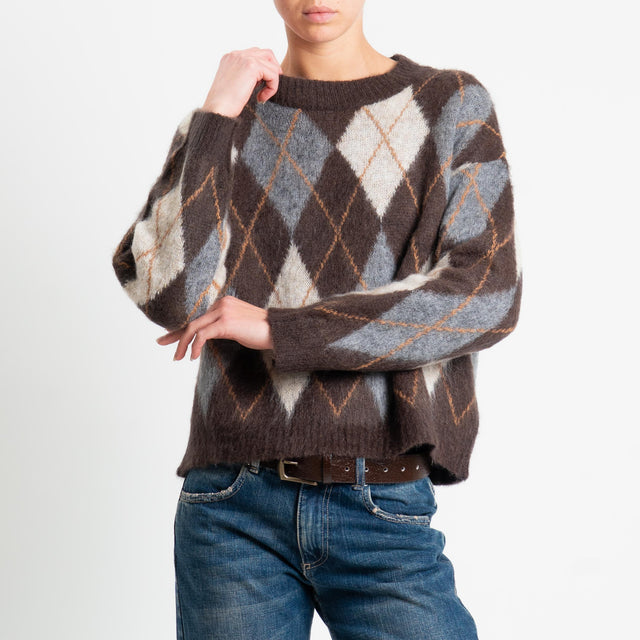 Tensione in-Maglia rombi argyle misto alpaca - moro/burro/grigio