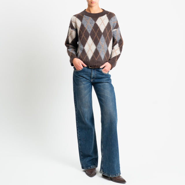 Tensione in-Maglia rombi argyle misto alpaca - moro/burro/grigio