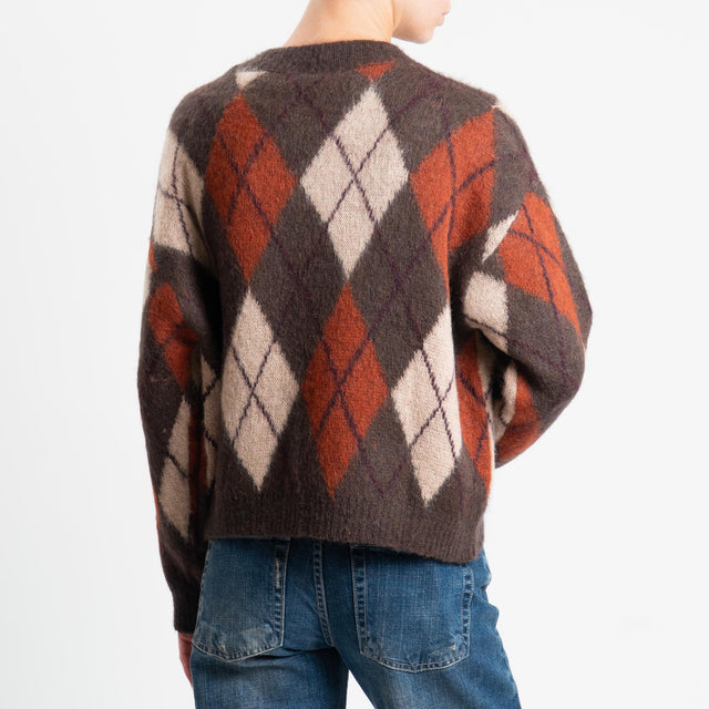 Tensione in-Maglia rombi argyle misto alpaca - moro/camel/bruciato