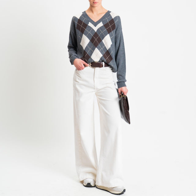 Tensione in-Maglia rombi argyle misto cashmere filo lurex - antracite/burro/moro/oro