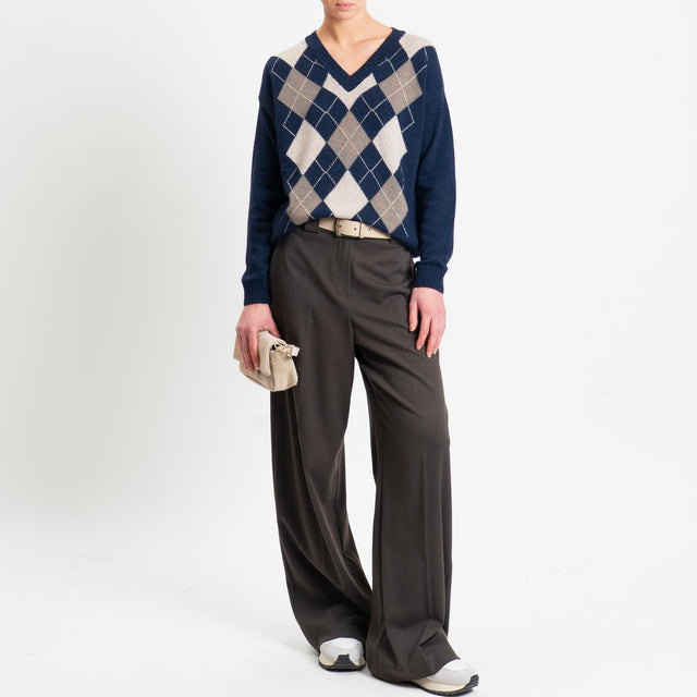 Tensione in-Maglia rombi argyle misto cashmere filo lurex - blu/castoro/noce/oro