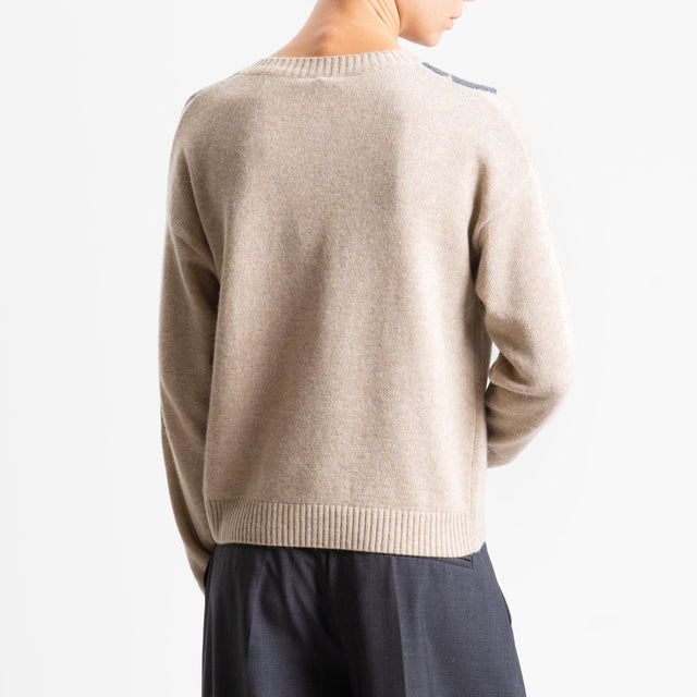 Hilo de lúrex con mezcla de cachemira y rombos de tensión en punto - cachemira/crema/antracita/oro