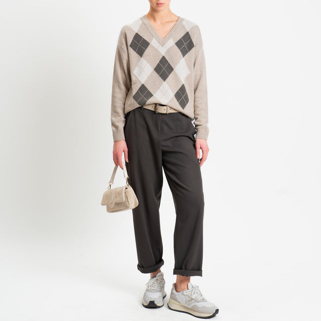 Tensione in-Maglia rombi argyle misto cashmere filo lurex - casha/militare/burro/oro
