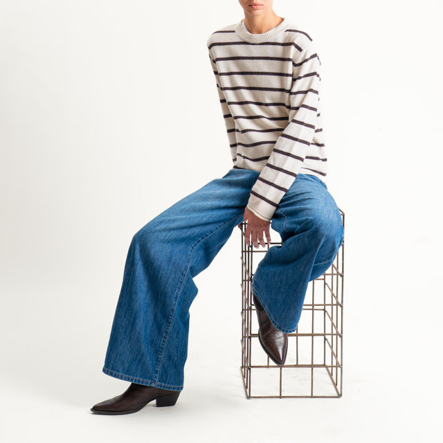 Tensione in-Maglia scatola a righe misto cashmere - burro/rosa/moro