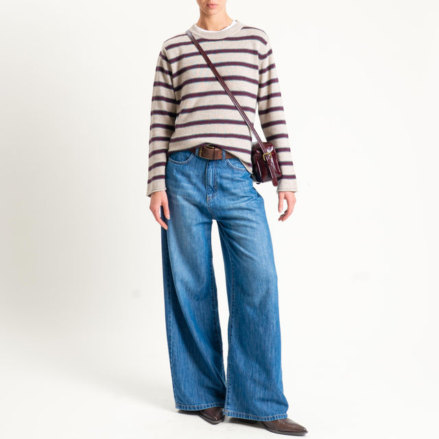 Tensione in-Maglia scatola a righe misto cashmere - casha/antracite/bordeaux