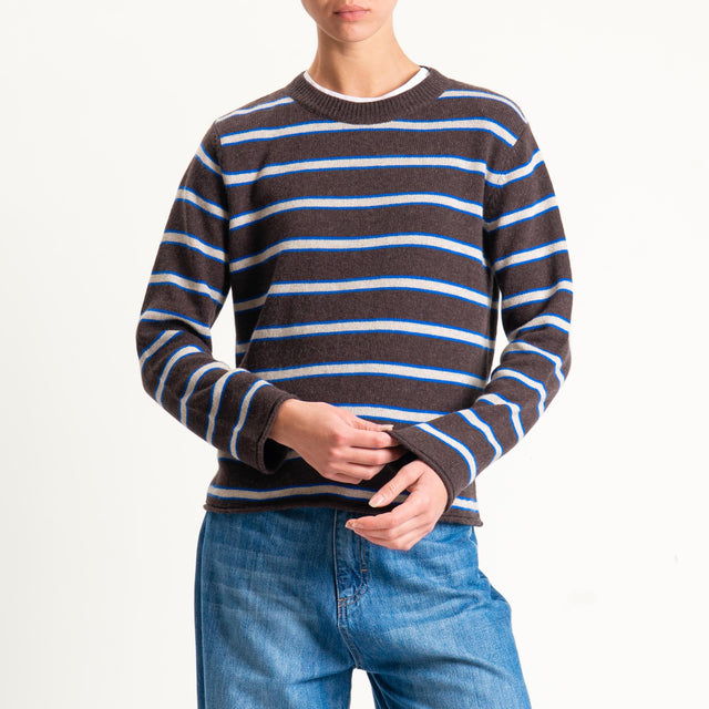 Tensione in-Maglia scatola a righe misto cashmere - moro/royal/casha